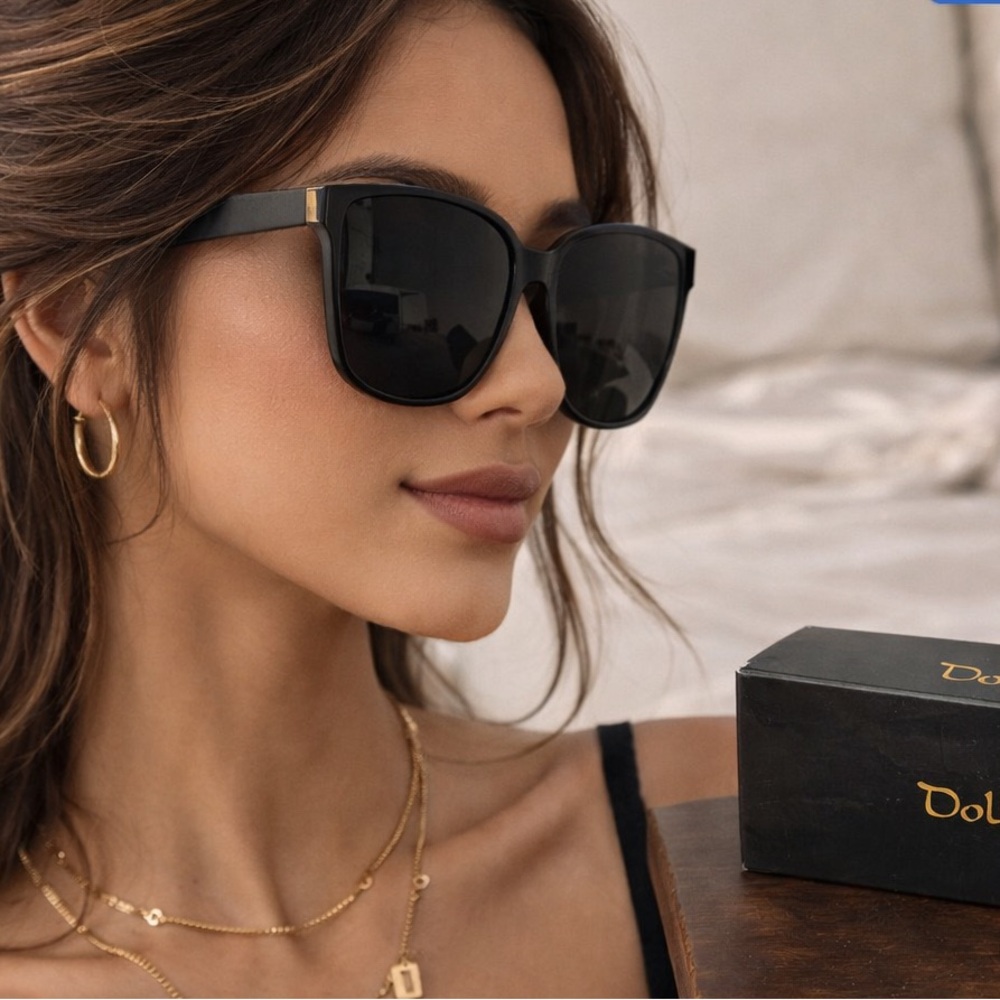 Dollger Oversized Black Sunglasses Retro Square UV400 Chic Trendy